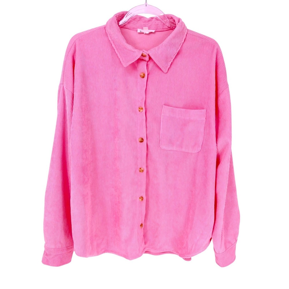 Bright Pink Corduroy Button Front Womens L Shirt Jacket Girly Bold Casual